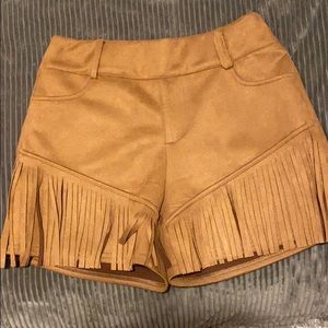 Brown High Waisted Fringe Tribal Shorts